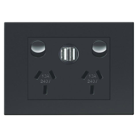 HPM Vivo Double Powerpoint with 2 USB Ports 118mm x 85mm Grey - SuperSaverAU - view 1