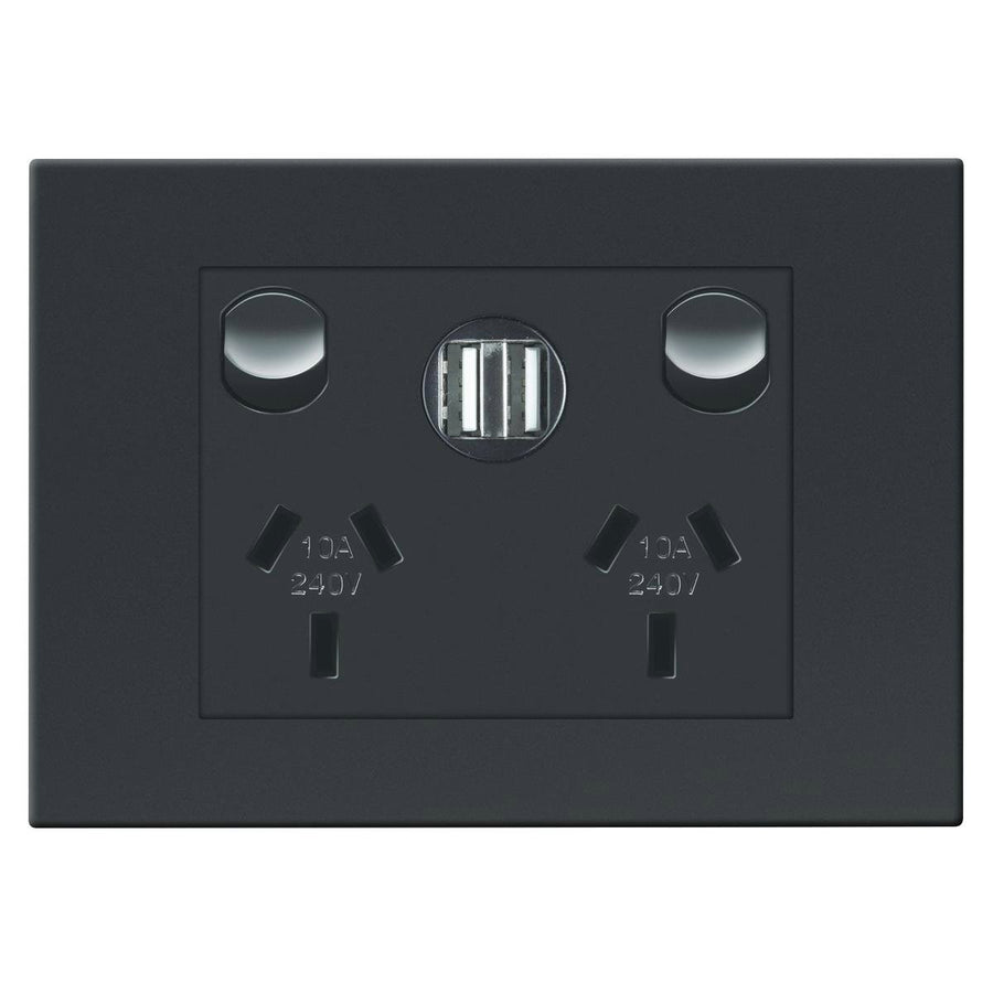 HPM Vivo Double Powerpoint with 2 USB Ports 118mm x 85mm Grey - SuperSaverAU - view 1