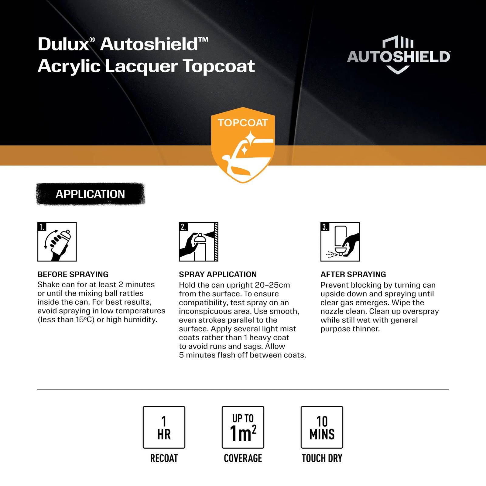 Dulux Autoshield 340g White Gloss Acrylic Lacquer Spray Paint, High-Gloss Automotive Finish