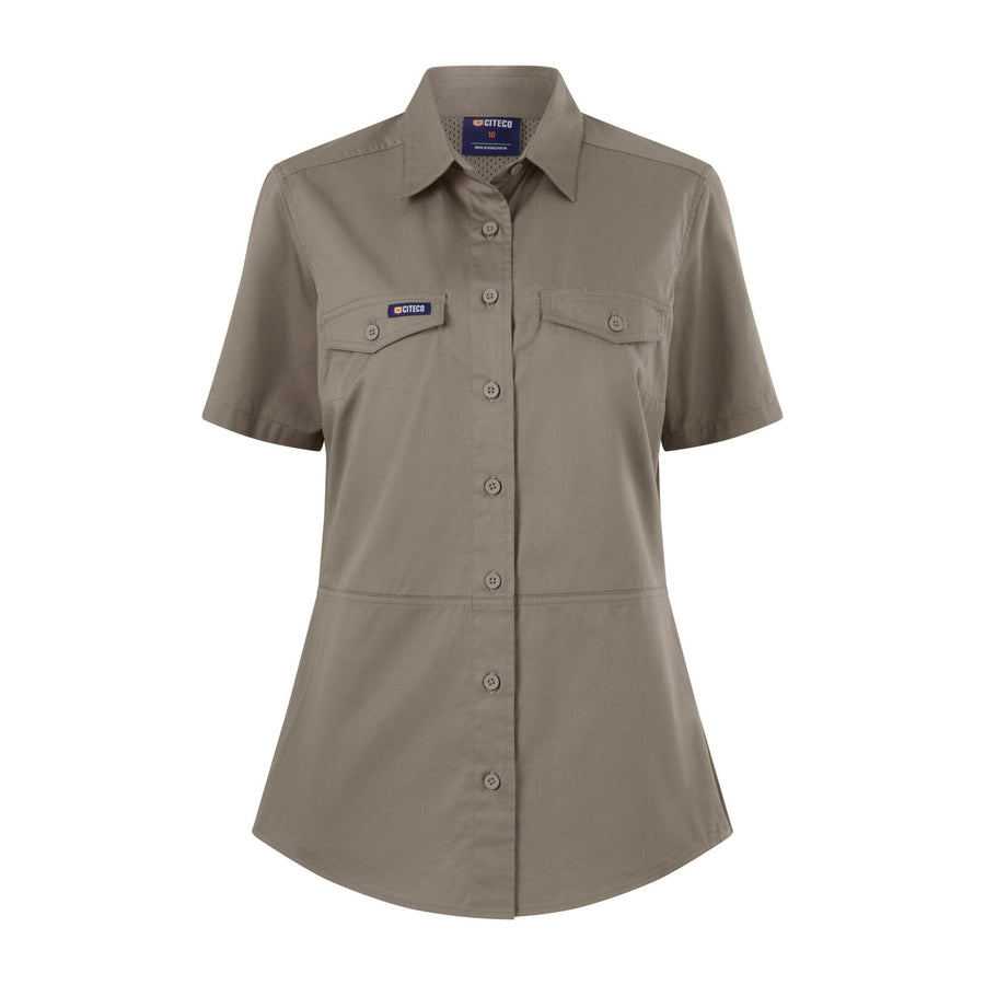 Citeco Women's Short Sleeve Shirt Khaki Size 16 - 100% Cotton