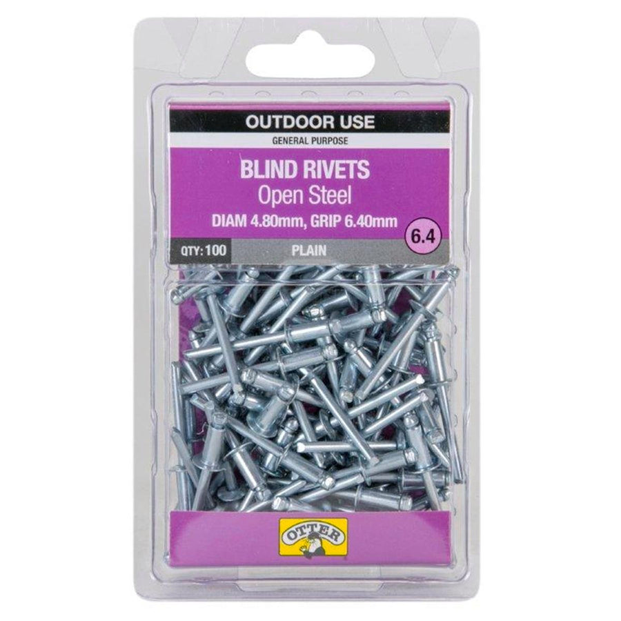 Otter Open Steel Blind Rivets 8 x 6 4mm 100 Pack High Strength - SuperSaverAU - view 1