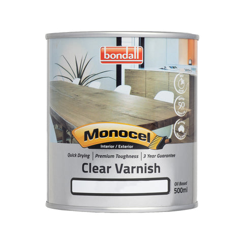 Bondall Monocel 500ml Gloss Clear Timber Varnish, Polyurethane, UV Resistant Interior & Exterior Finish