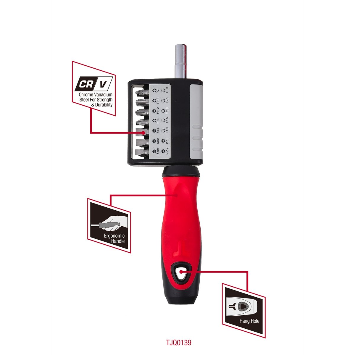 Trojan 14 in 1 Screwdriver Set - 14 CR-V Bits - Red and Black - TJQ0139 - SuperSaverAU - view 2