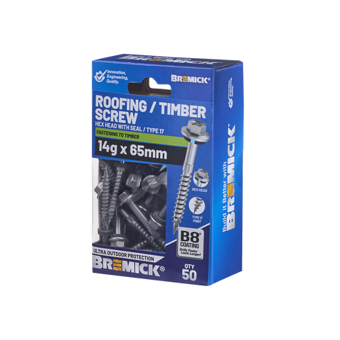 Bremick Hex Roofing Screw 14g x 65mm - 50 Pack - Watertight - Corrosion Resistant - SuperSaverAU - view 1