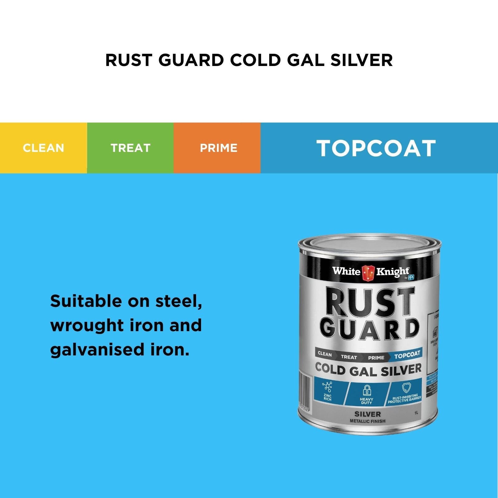 White Knight Rust Guard 1L Silver Cold Gal Solvent Primer Paint