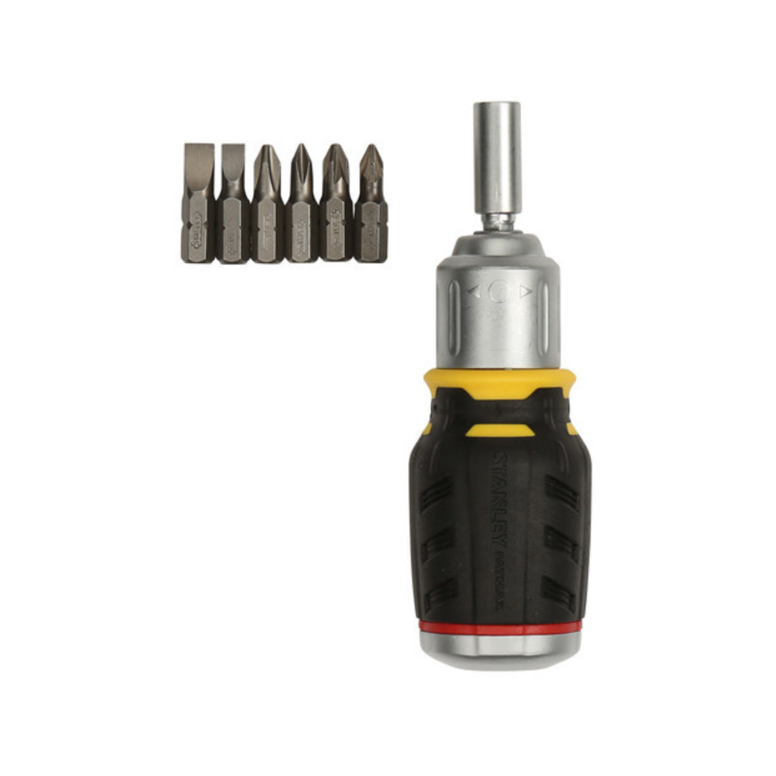 Stanley FatMax Stubby Ratchet Screwdriver with 6 Piece Hex Bit Set Yellow/Black