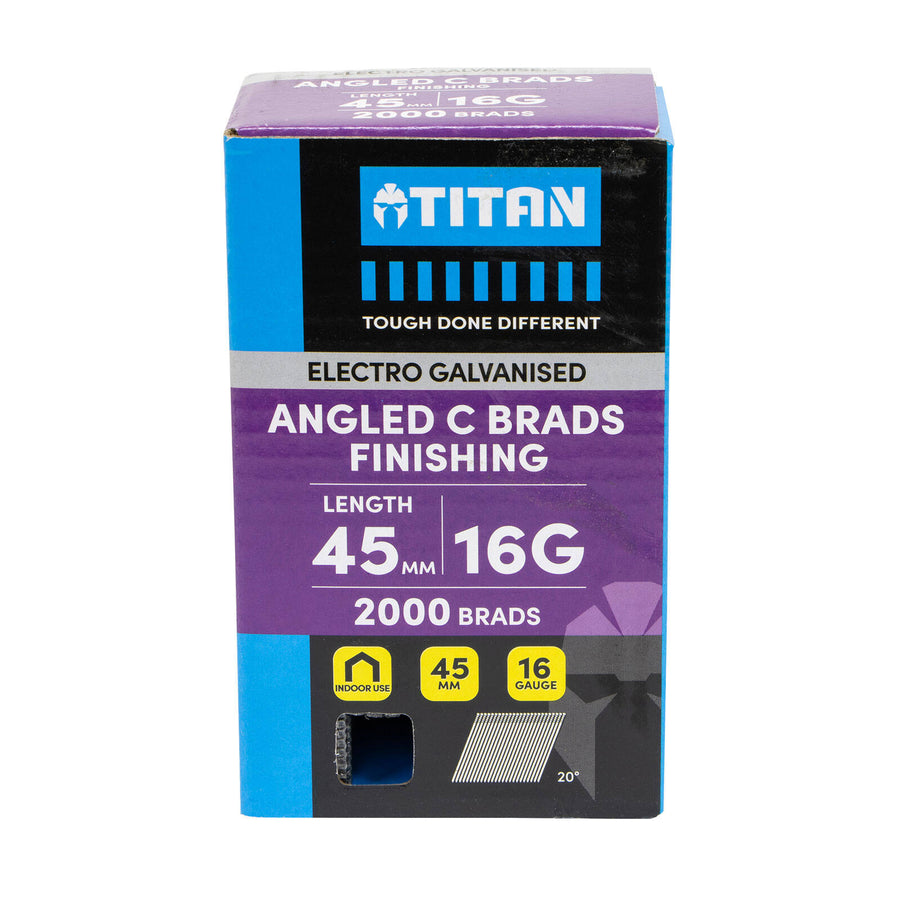 Titan 45 x 1.6mm 16 Gauge Electro Galvanised 20 Degree Angled C Brads - 2000 Pack