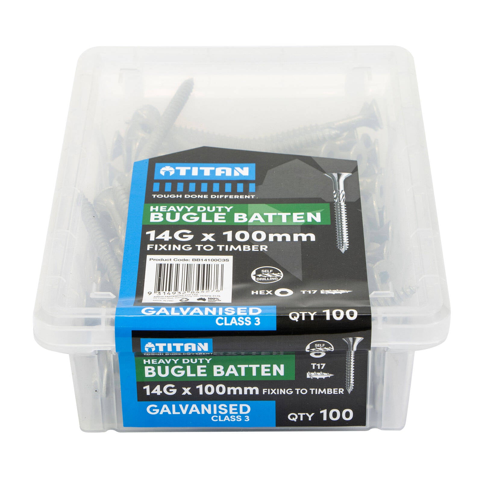 Titan 14g x 100mm Class 3 Galvanised Bugle Batten Screw, Type 17 - 100 Pack