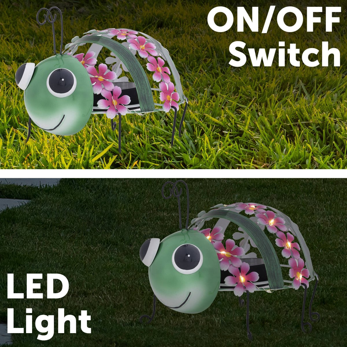 Click Solar Metal Animal Light Grasshopper - Solar Powered - 190mm x 210mm - Green/Pink - SuperSaverAU - view 3