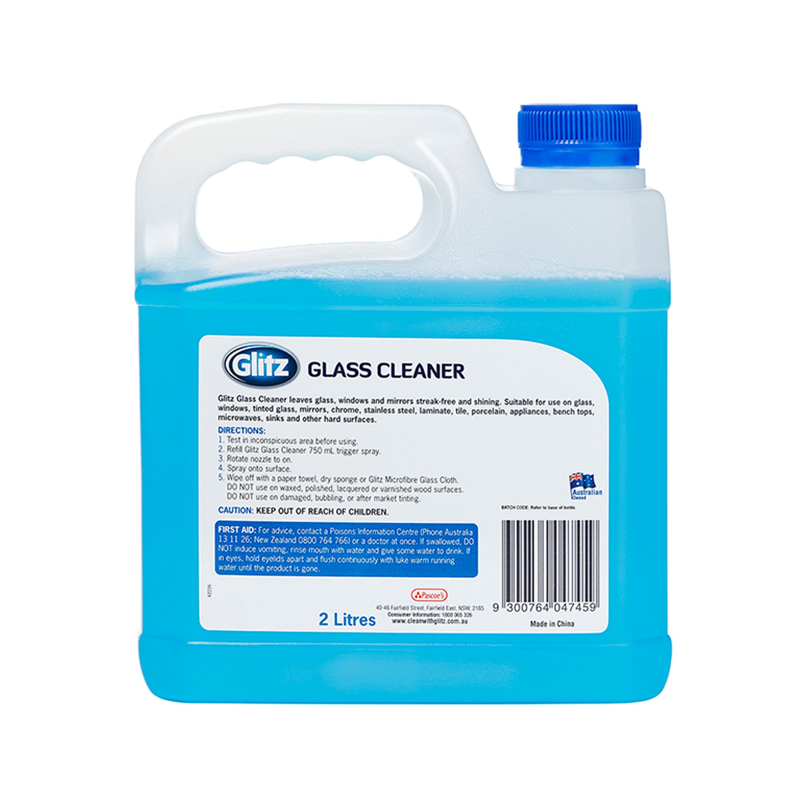 Glitz 2L Glass Cleaner, Ammonia-Free, Streak-Free, HDPE Jerry Can
