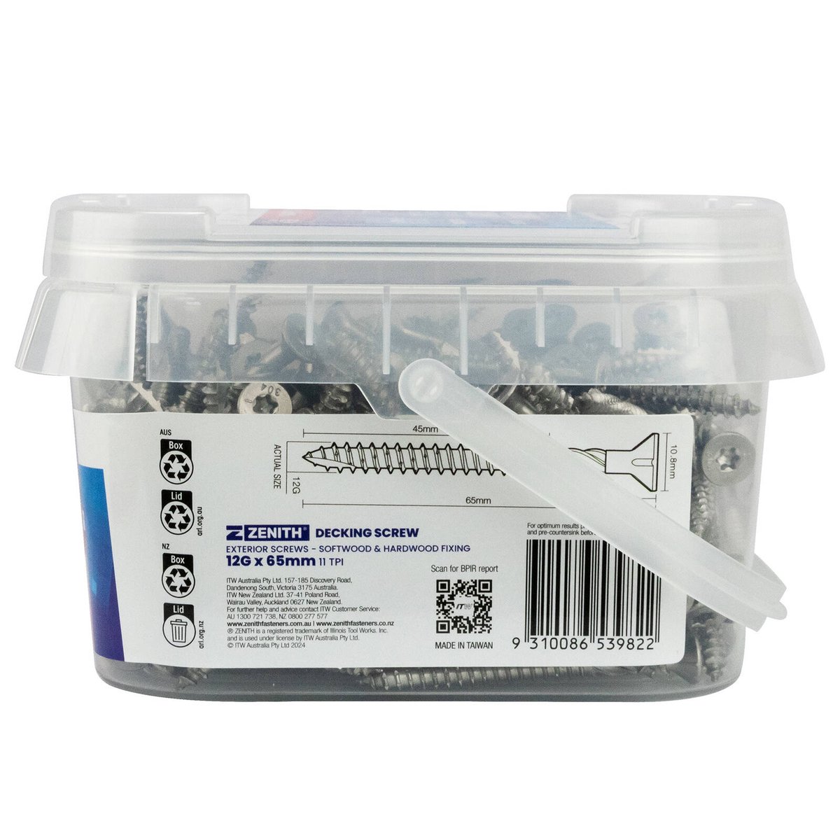 Zenith Large Head Decking Screw T25 12g x 65mm SS304 - 250 Pack - Strength & Stability - SuperSaverAU - view 3