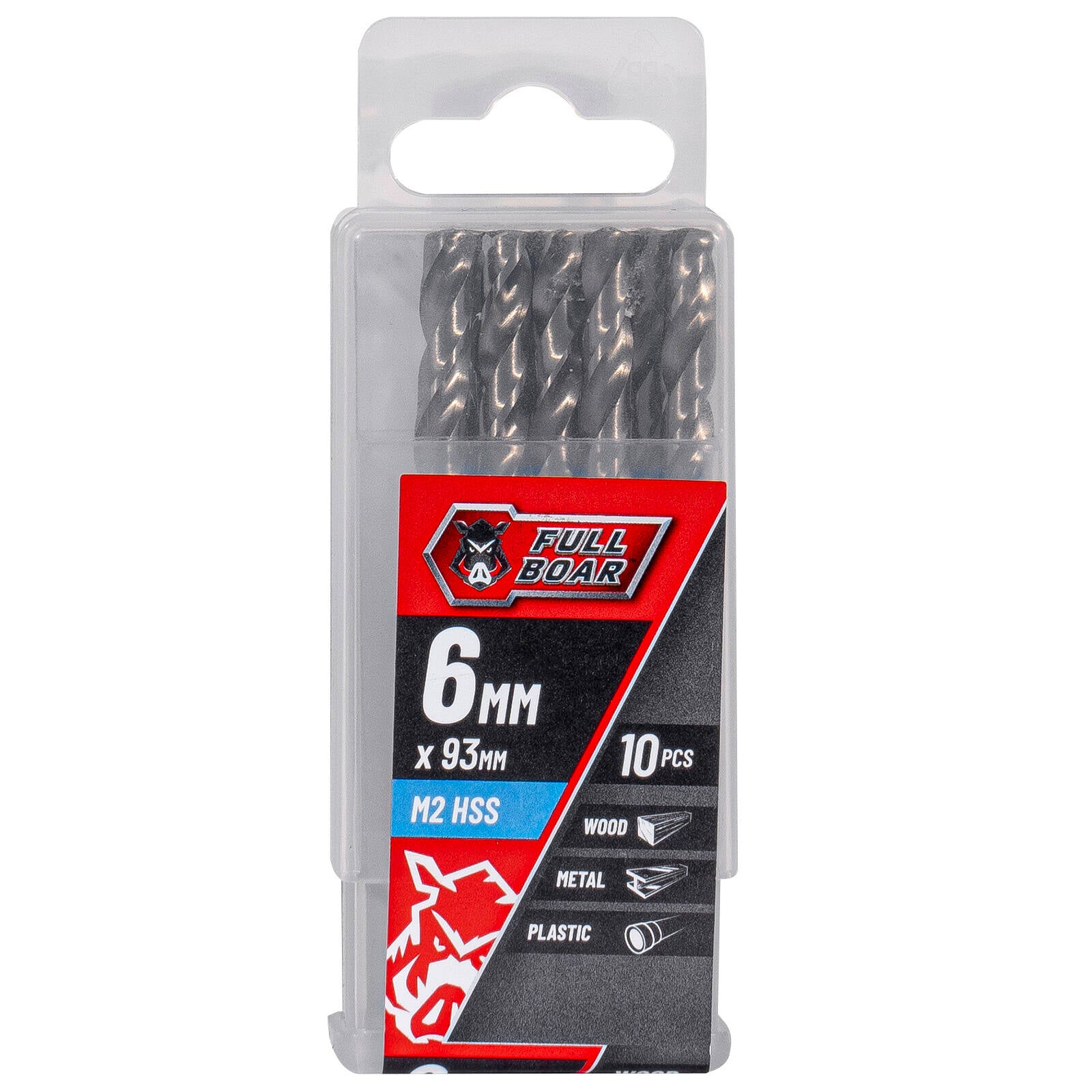 Full Boar 6mm M2 HSS Drill Bit 10 Pack for Metal Wood Plastic
