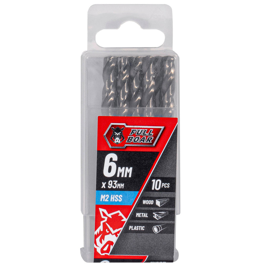 Full Boar 6mm M2 HSS Drill Bit 10 Pack for Metal Wood Plastic