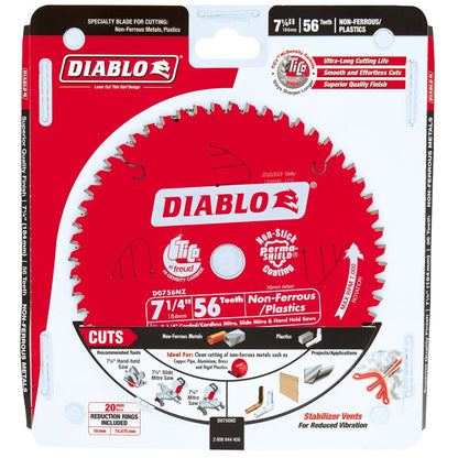 Diablo 184mm 56t Non Ferrous Plastic Circular Saw Blade - Red