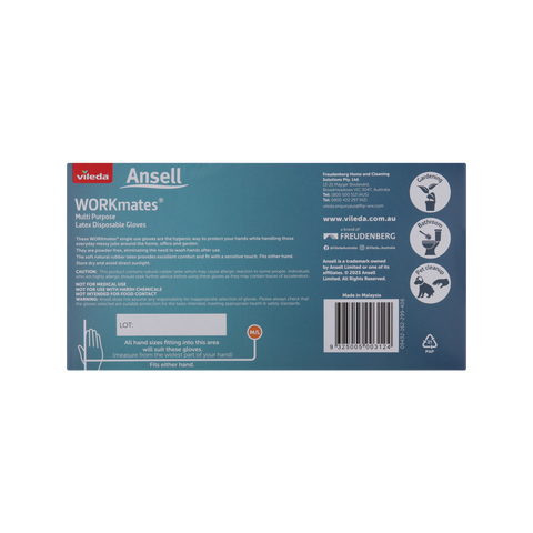 Vileda Ansell Workmates Latex Disposable Gloves 100pk Medium Large - Powder-Free - Hygienic Protection - Soft Natural Rubber Latex - SuperSaverAU - view 2