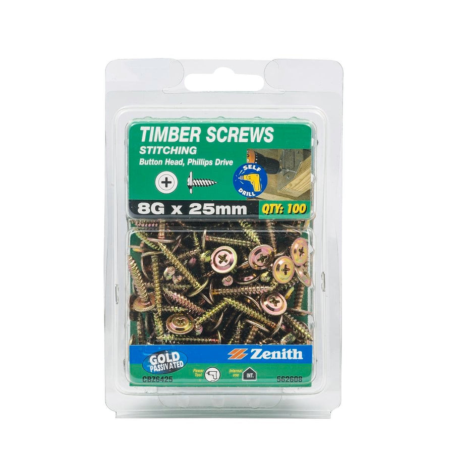 Zenith 8g Gold Passivated Button Head Timber Screws 100 Pack - SuperSaverAU - view 1