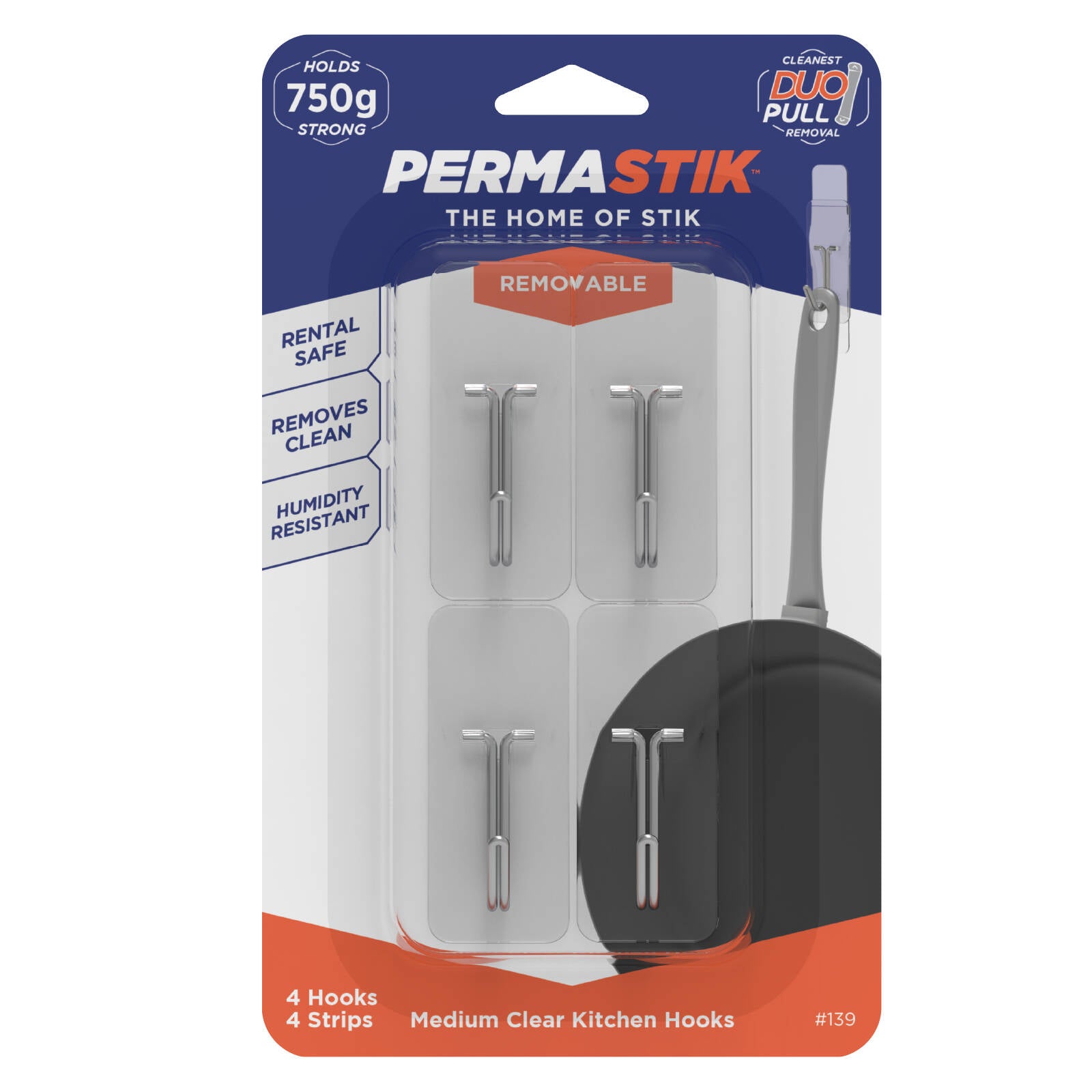 Permastik Medium Clear Kitchen Hooks - 4 Pack, Holds 750g
