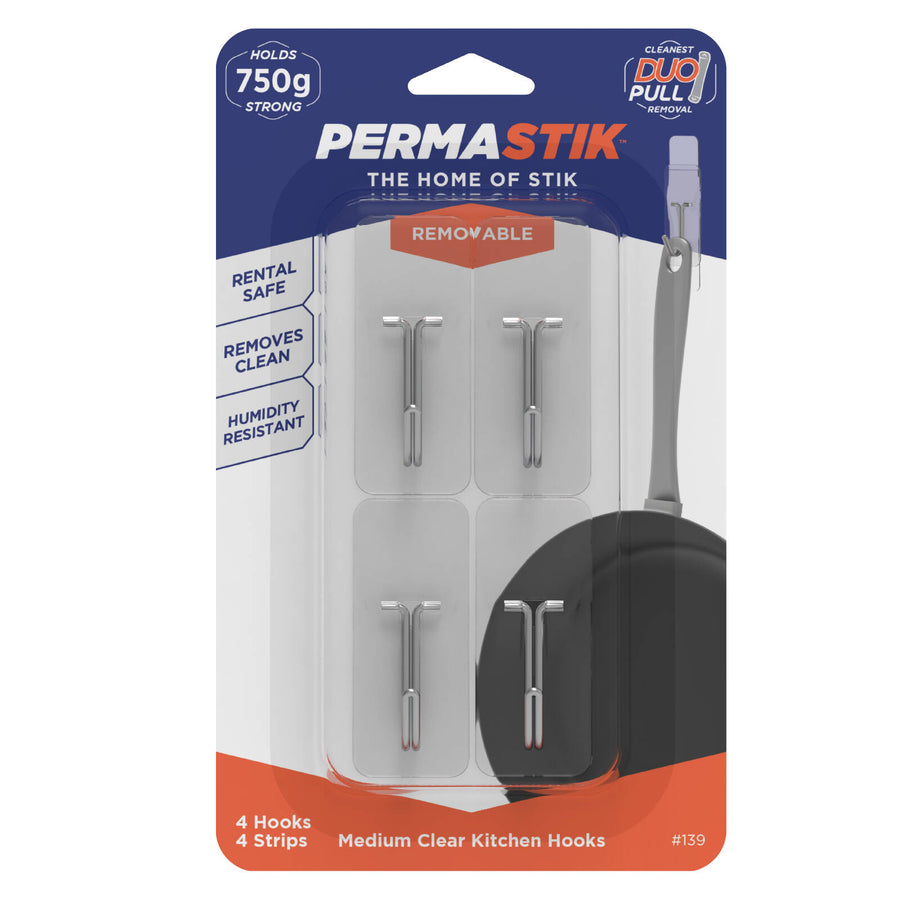 Permastik Medium Clear Kitchen Hooks - 4 Pack, Holds 750g