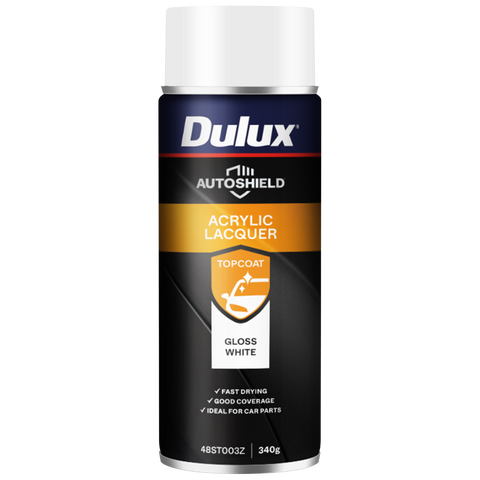 Dulux 340g White Gloss Autoshield Acrylic Lacquer Spray Paint - Fast Drying - Good Adhesion - SuperSaverAU - view 1