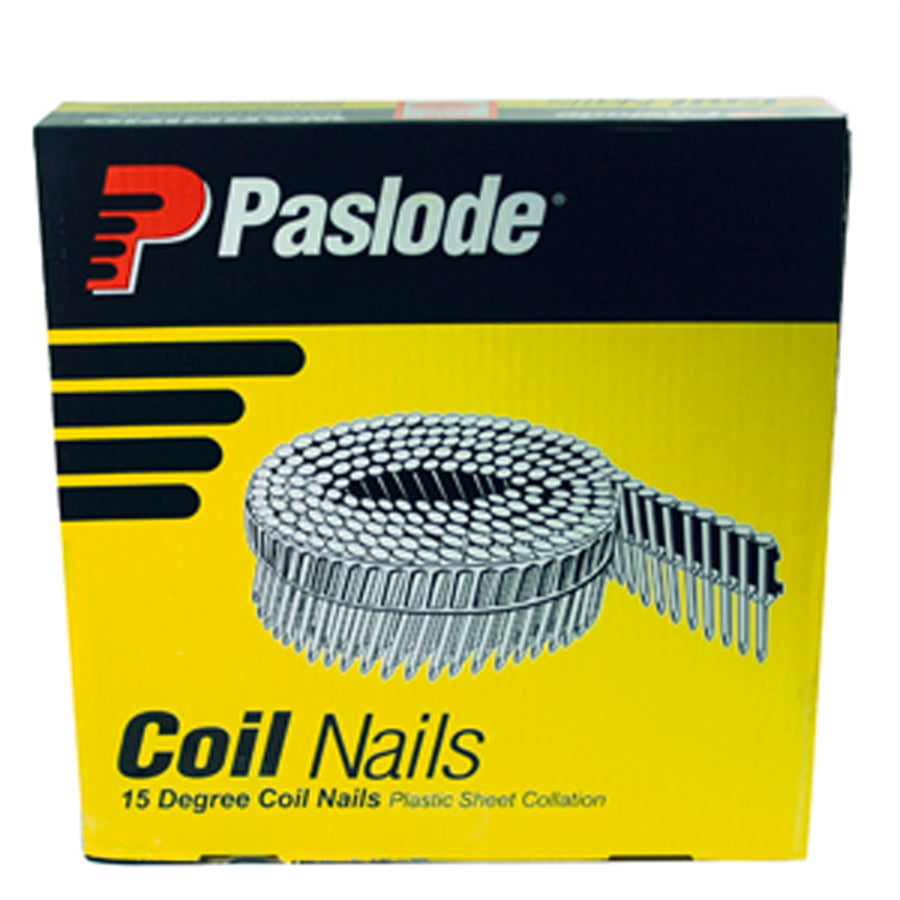 Paslode 45 x 2.5mm Hot Dipped Galvanised Ring Shank 15 Degree Plastic Collated Coil Nails 1800 Pack