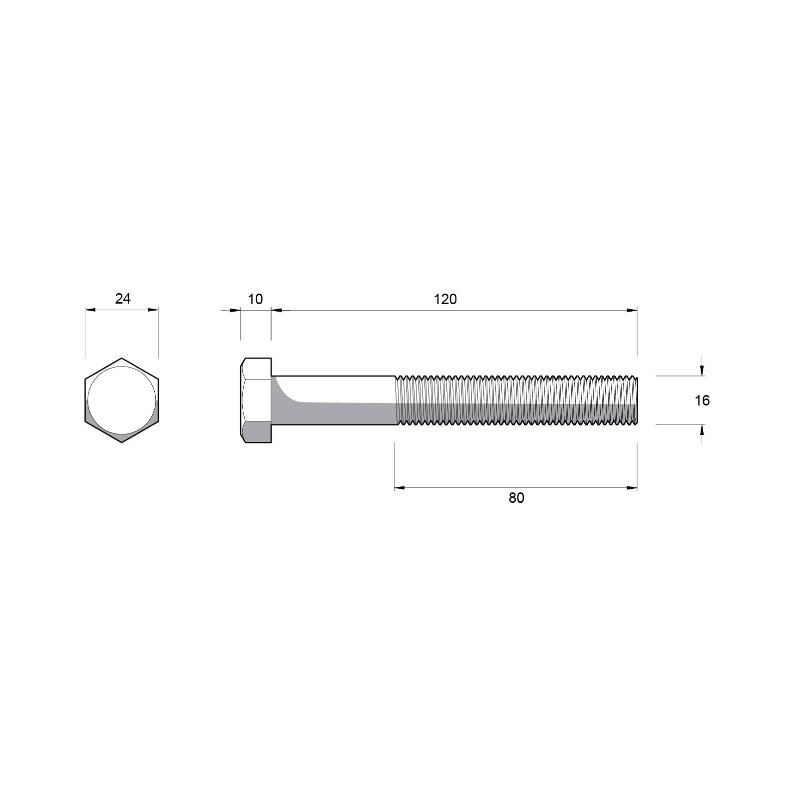 Zenith M16 x 120mm Hot Dip Galvanised Hex Head Bolt and Nut - Each