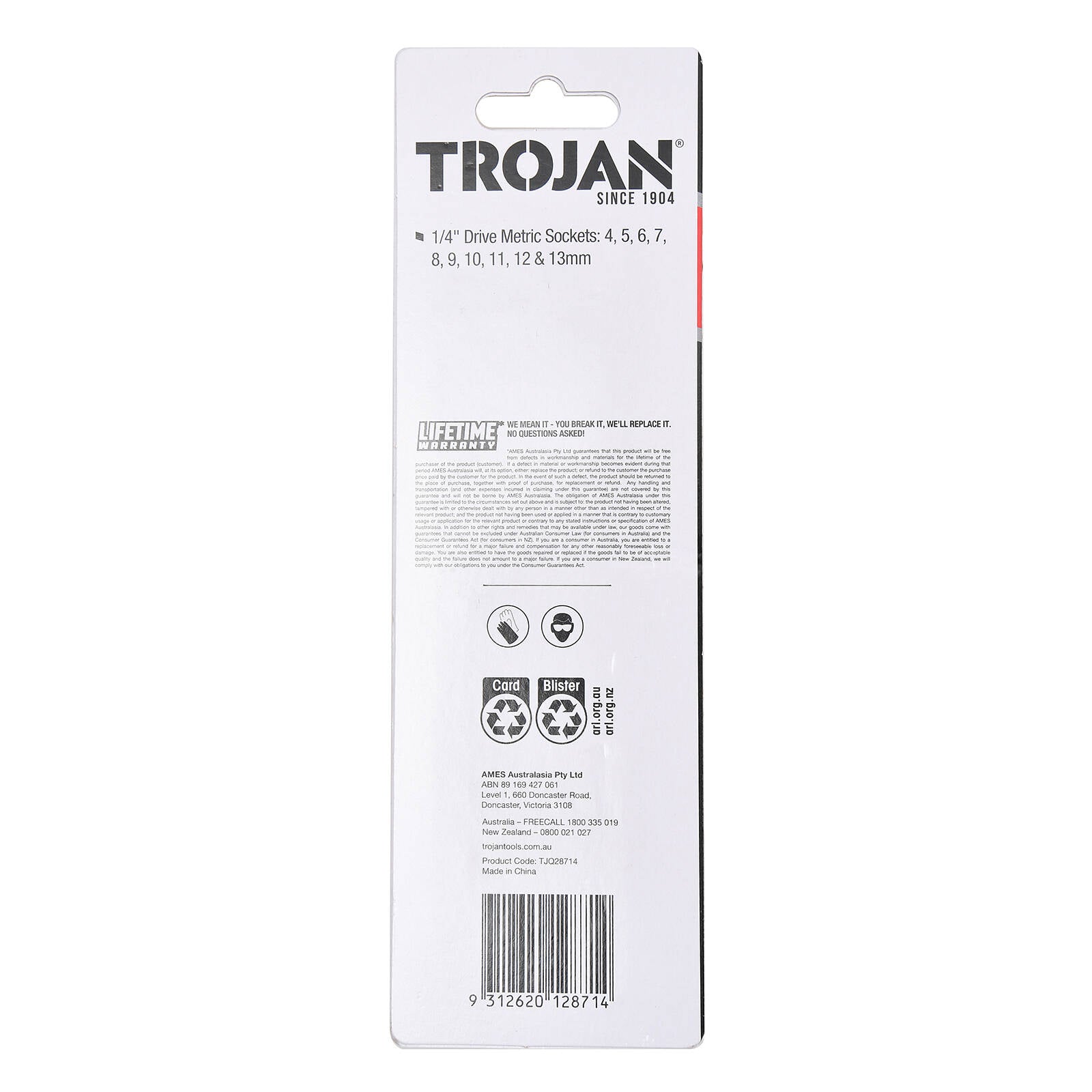 Trojan 10 Piece Socket Rail Set 1/4" Drive