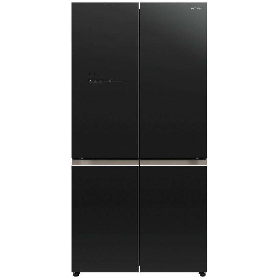 Hitachi 569L French Door Fridge - Black Glass Finish, Vacuum Compartment, Auto Ice Maker - RWB640VT0-1GBK