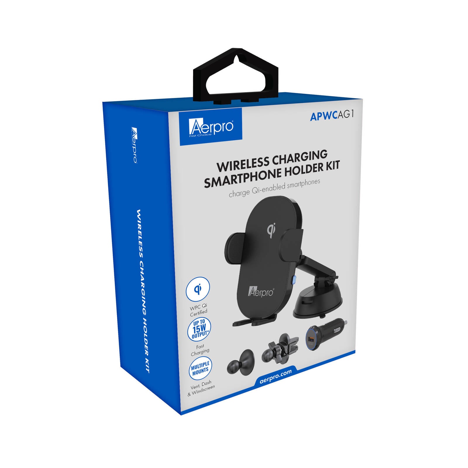 Aerpro 15W Wireless QI Charging Smartphone Holder Kit - Black APWCAG1