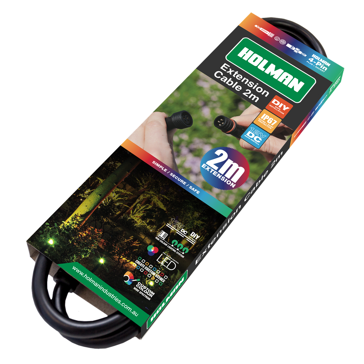 Holman RGB Colour Garden Light Extension Cable - 2m - Waterproof - Easy Install - SuperSaverAU - view 1