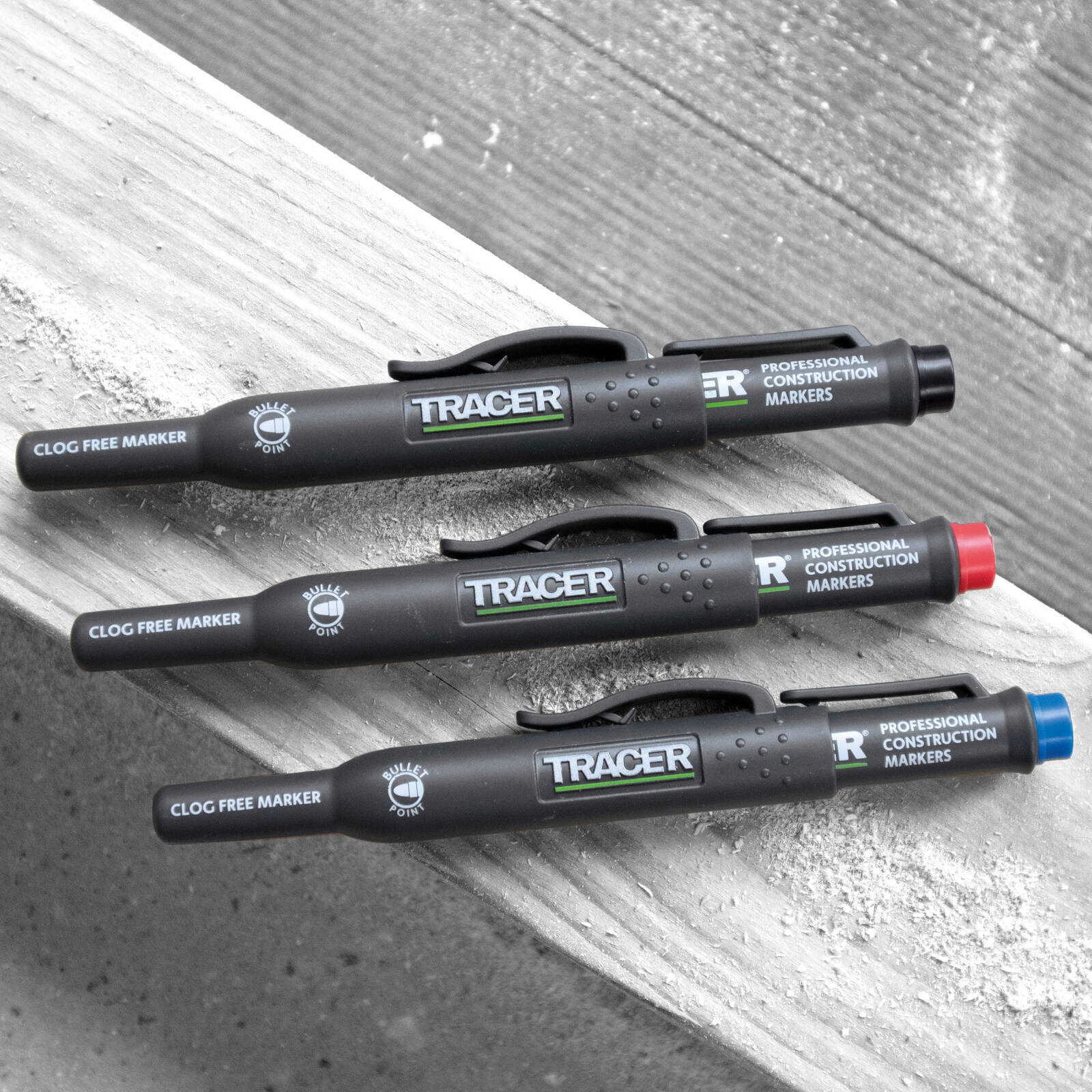 TRACER Clog Free Marker Kit, 3 Pack Black, Blue & Red