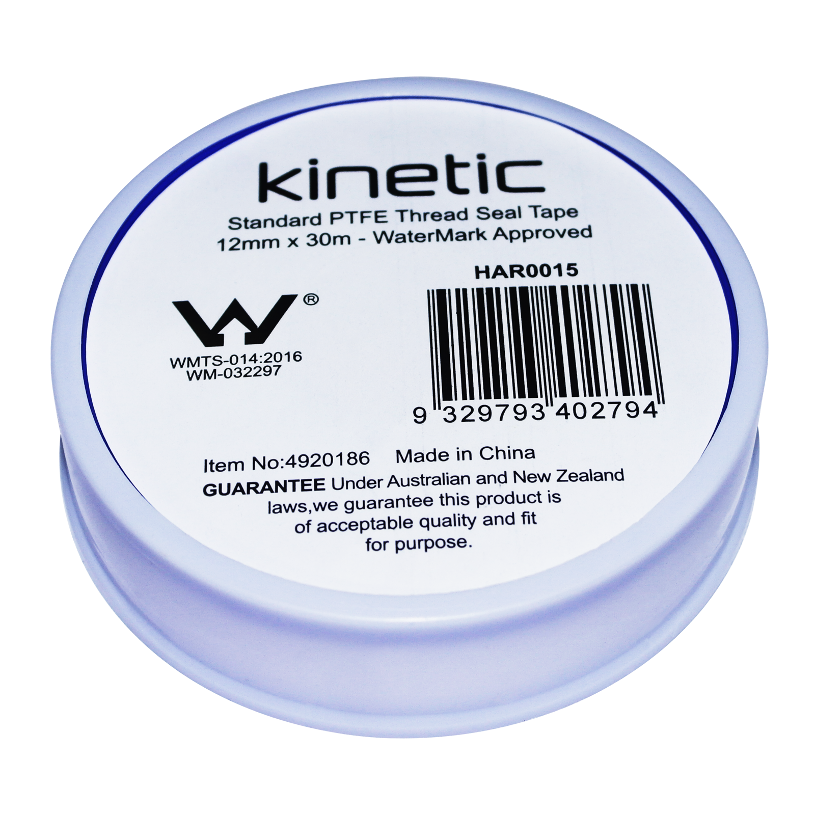Kinetic 12mm x 30m White Standard Thread Seal Tape, PTFE