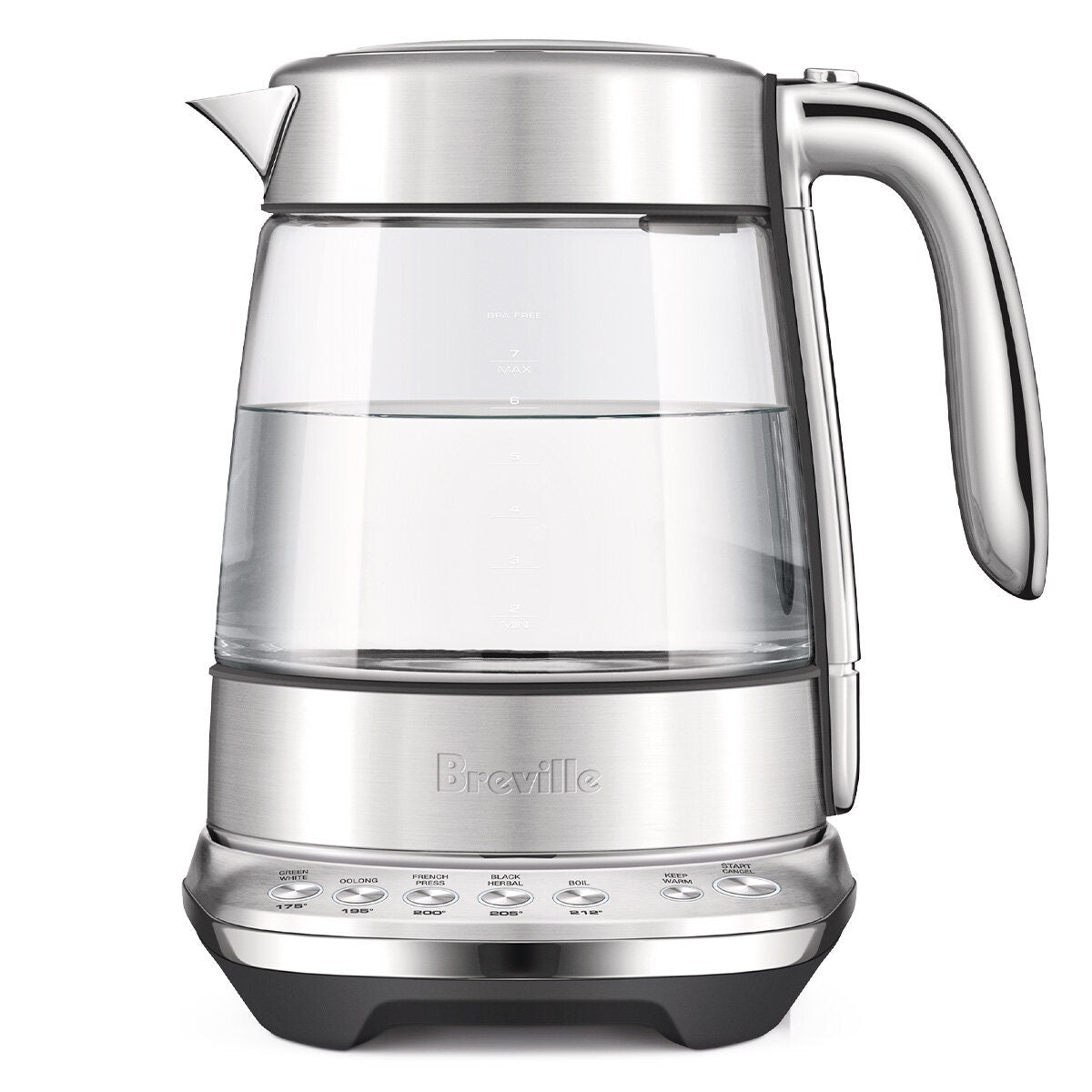 Breville the Smart Crystal Luxe Glass Kettle - Five Temperature Settings, Keep Warm, 2400W - BKE855BSS