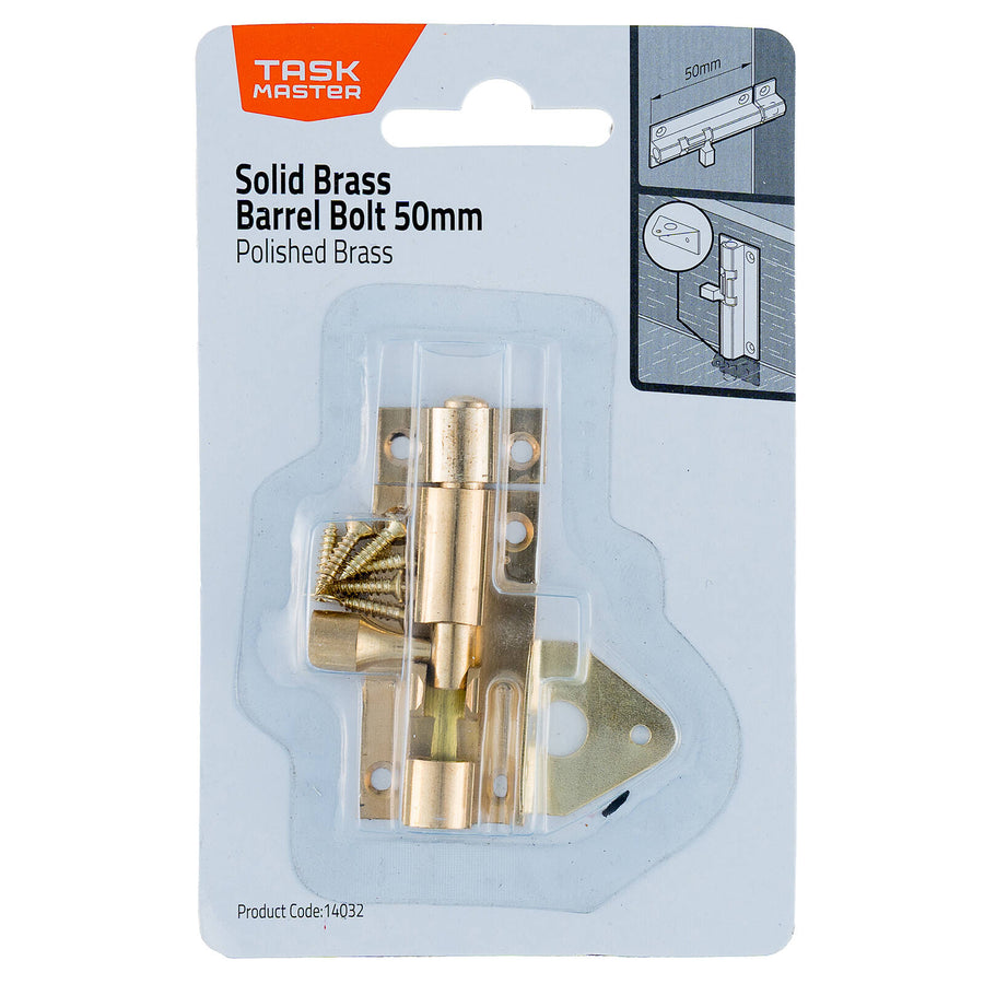 Taskmaster 50mm Polished Brass Barrel Bolt
