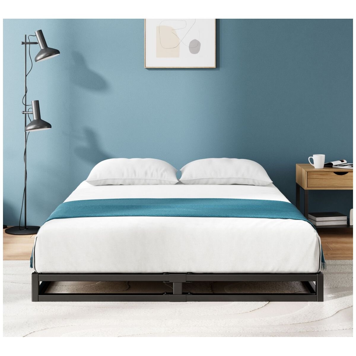 Zinus Joseph queen metal bed frame - 15cm low profile, flat wooden slats, black steel - AU-MBBF-6Q