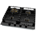 Omega 60cm Natural Gas Cooktop - Black Ceramic Glass, Wok Burner, Brass Burners, Cast Iron Trivets - OCGG604WB