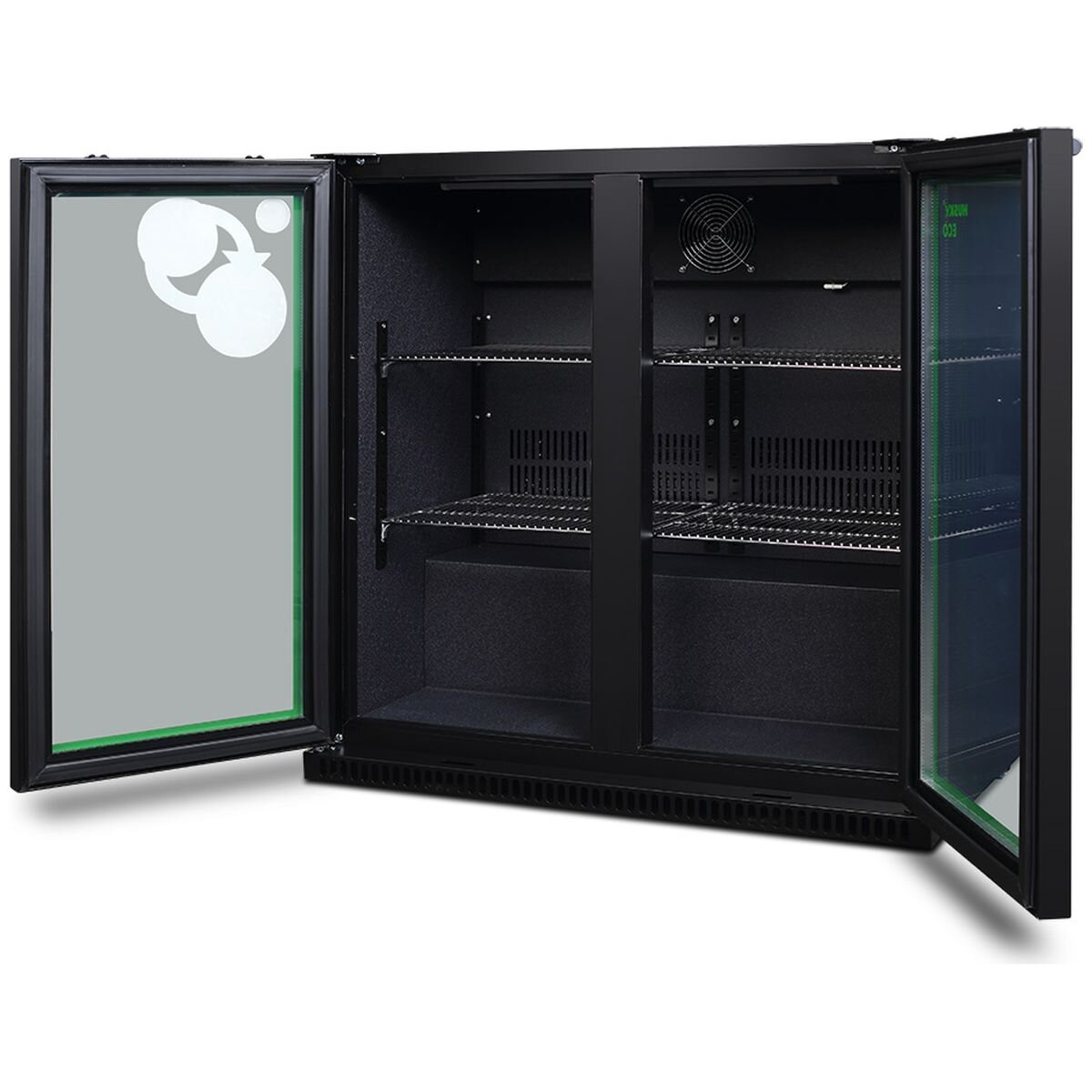 Husky 173L Eco Double Door Back Bar Drinks Chiller - Black, Electronic Controls, LED Lighting - C2HECO840BKAU