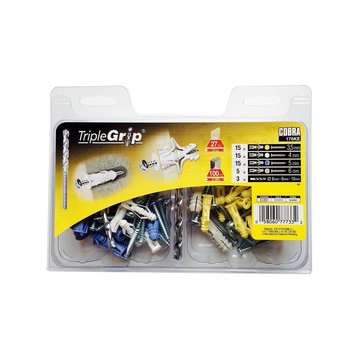 Cobra Assorted Triple Grip Anchor Kit 50 Pack - 176ke - Easy Installation - Superior Holding Power - SuperSaverAU - view 1