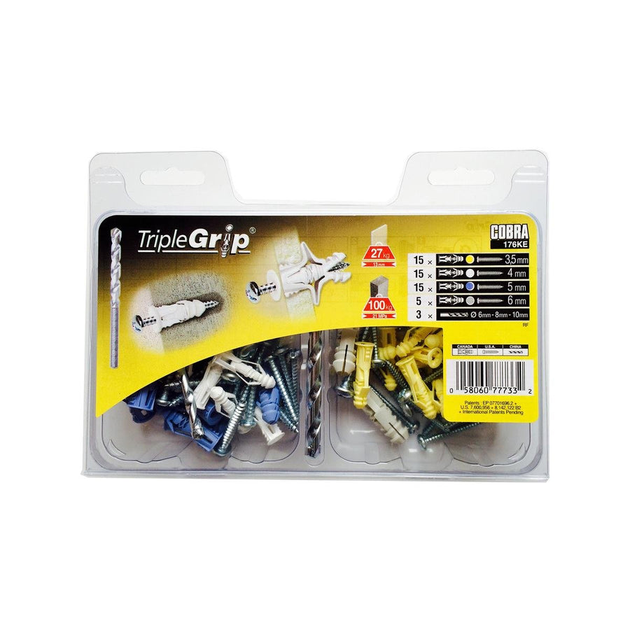 Cobra Assorted Triple Grip Anchor Kit 50 Pack - 176ke - Easy Installation - Superior Holding Power - SuperSaverAU - view 1