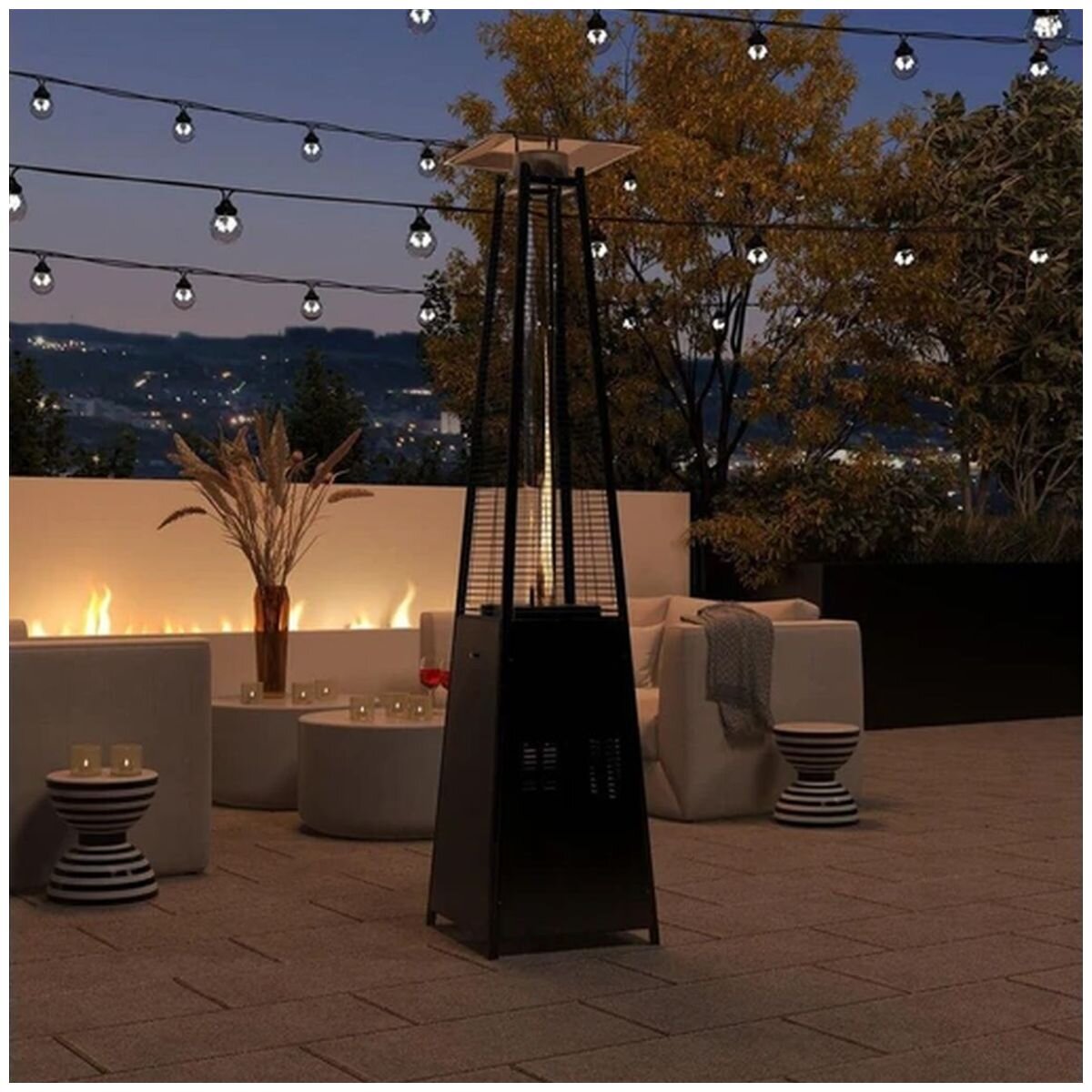Havana Outdoors Gas Pyramid Patio Heater - LPG, Real Flame Glass Tube, Push-Button Ignition - 10004936