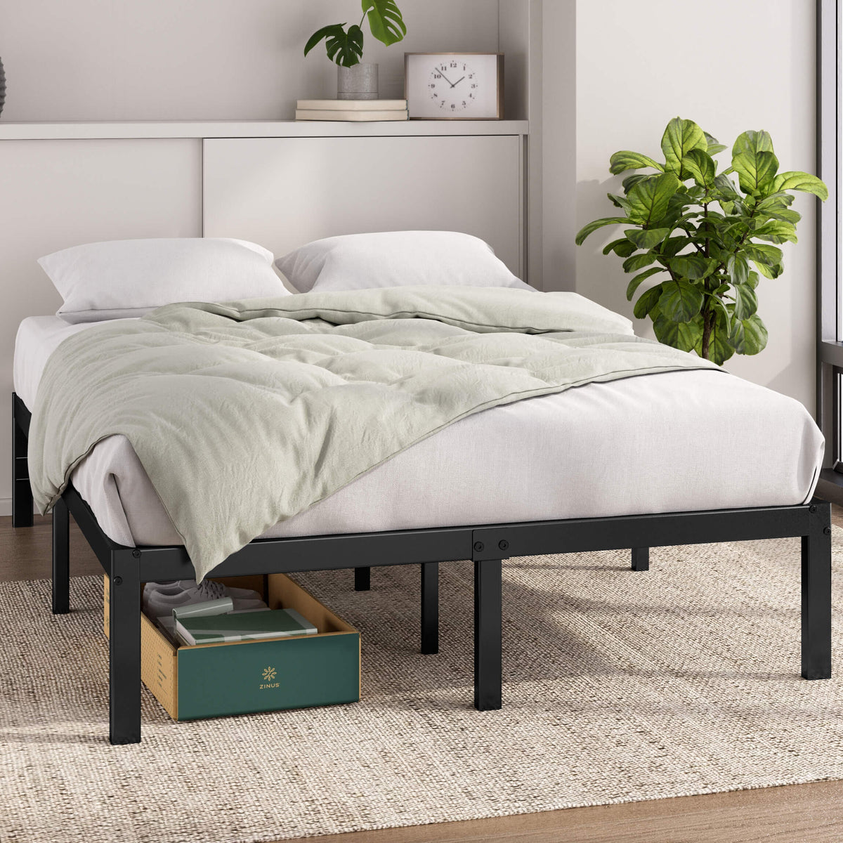 Zinus Double Metal Bed Frame - Black Steel Frame, 300kg Capacity, Tool-Free Assembly - AU-FBMMP1ZC-14D