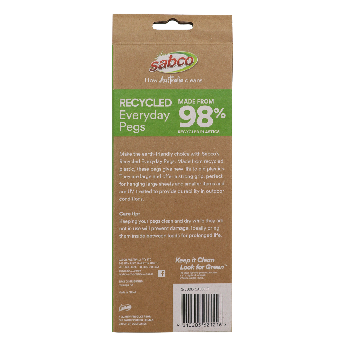 Sabco Everyday Pegs - 30 Pack - Durable UV Stabilized - 90mm x 235mm