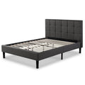 Zinus Lottie Deluxe queen upholstered bed frame - dark grey, slatted support, padded headboard - AU-FSPB-Q