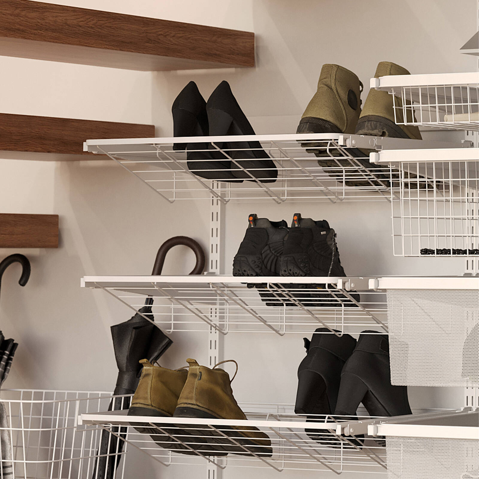 Flexi Storage Home Solutions White Double Slot Sliding Wire Shoe Rack - 600 x 97 x 430mm Steel