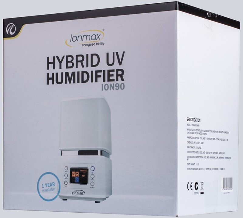Ionmax 6.5L humidifier - UV sterilisation, dual mist outlet, hydrostat humidity control - ION90