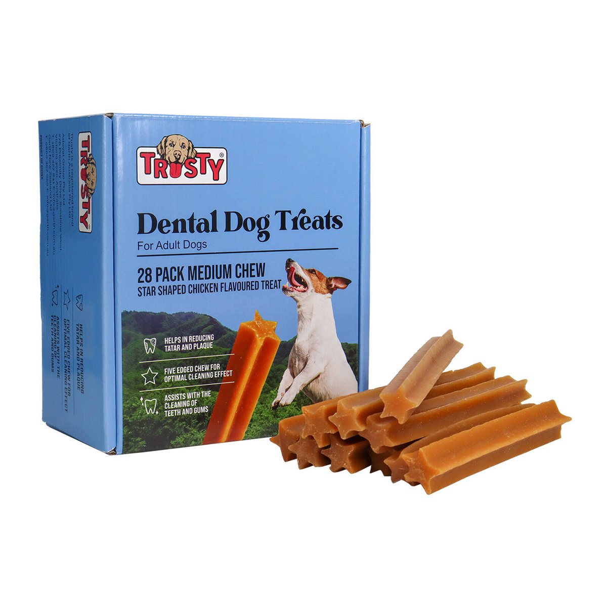 Trusty Star Shaped Chicken Flavoured Medium Chew Stick Dog Treats - 28 Pack - 504g - Dental Care - SuperSaverAU - view 5