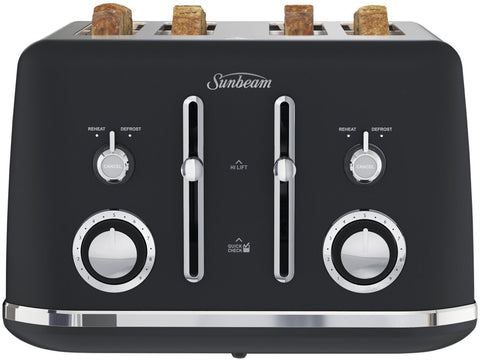 Sunbeam Alinea Select 4 Slice Toaster - Black, Nine Browning Settings, Dual Controls - TA2740K