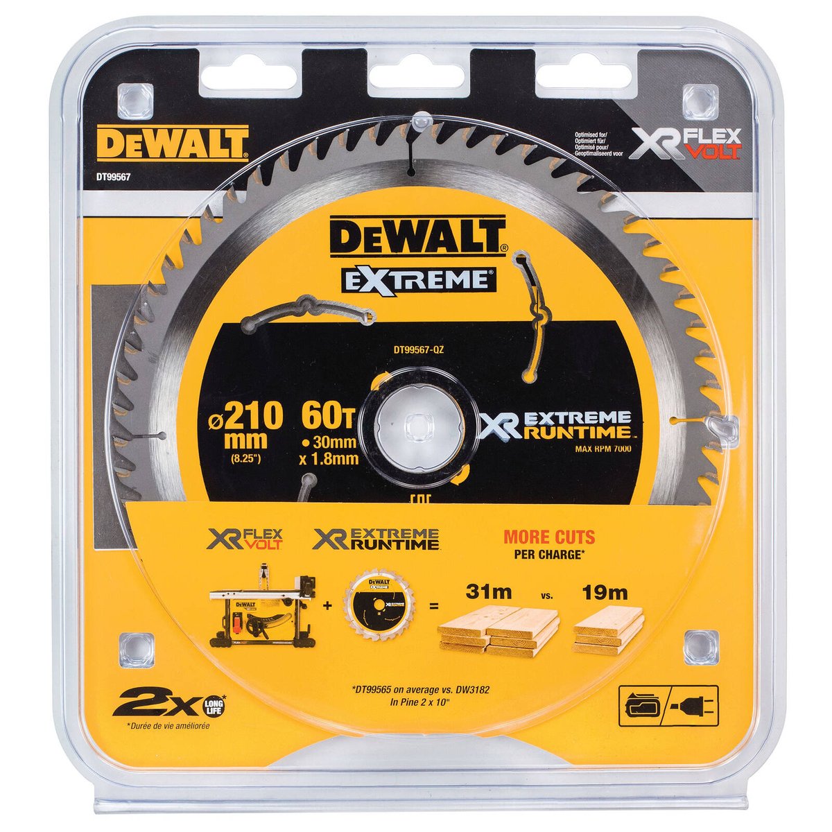 Dewalt 210mm 60t Circular Saw Blade - Extreme Runtime - DT99567-QZ - C3 Carbide - SuperSaverAU - view 2