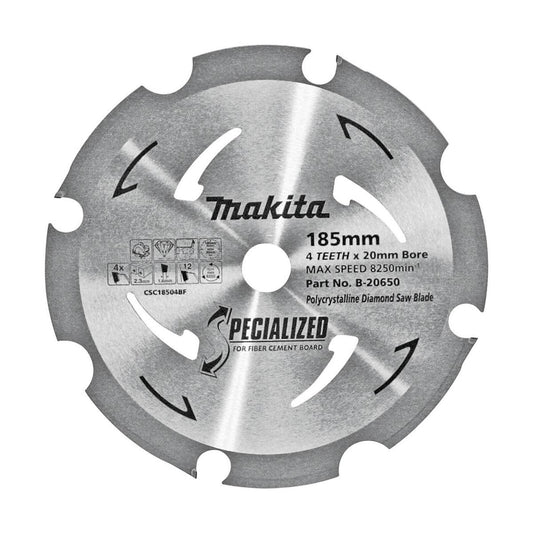 Makita 185mm Circular Saw Blade - 4 Teeth - PCD for Fibre Cement Cutting