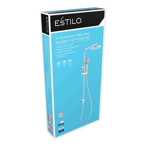 Estilo Chrome 3 Function Twin Rail Shower Set, 9L/min WELS 3 Star ABS