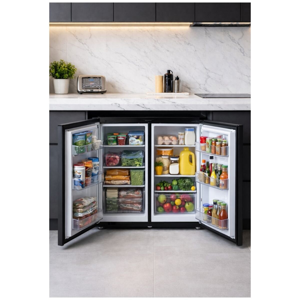 Airflo 156L bar fridge and freezer - Stainless steel doors, LED lighting, vegetable crisper - AFF156